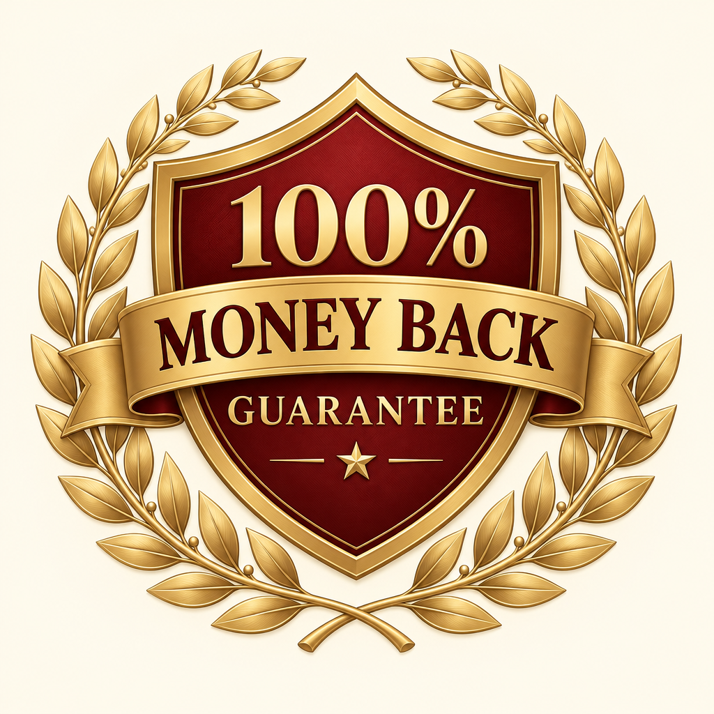 Gold 100% money-back guarantee seal